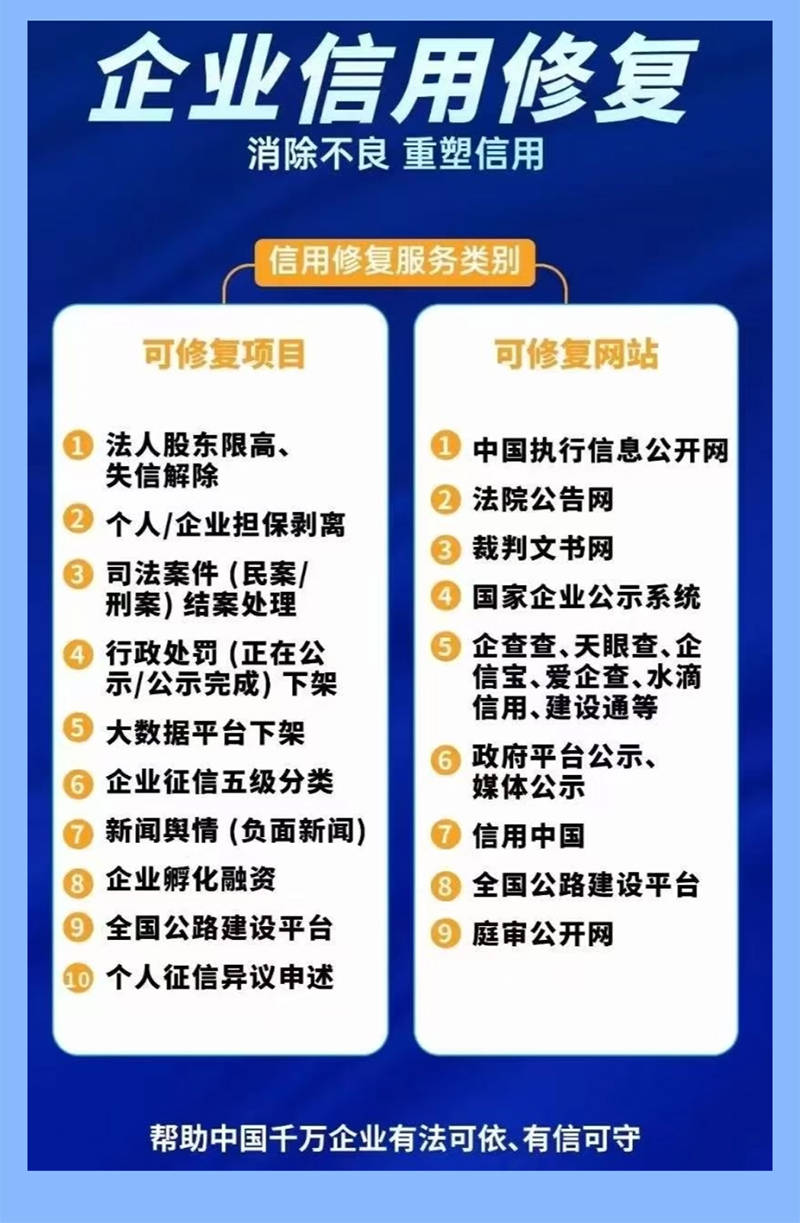 律纠纷 知识产权 财税合规 信用修复等要